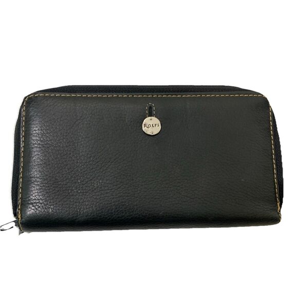 Rolfs Wallet Black Leather Pebbled Double Zipper Coin - Picture 1 of 6